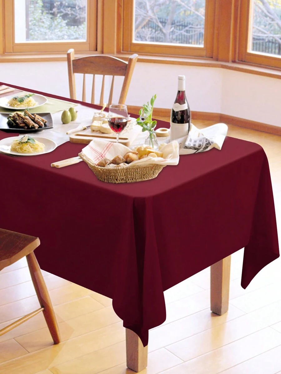 1pc Wine Red Solid Polyester Tablecloth, Suitable For Christmas, Restaurants, Dining Tables, Coffee Tables, Home Decor, Weddings, Birthday Parties