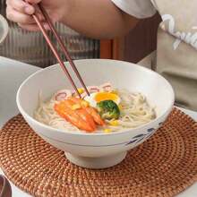 Tazón de ramen de estilo japonés de cerámica, de pie alto con forma de seta, vajilla rústica vintage para uso doméstico y comercial de restaurante, útiles escolares