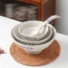 Tazón de ramen de estilo japonés de cerámica, de pie alto con forma de seta, vajilla rústica vintage para uso doméstico y comercial de restaurante, útiles escolares