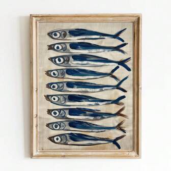 1 pieza Cartel de cocina retro de sardinas sin marco/con marco, pintura de arte de vida natural vintage de pescado de , impresión en lienzo de arte moderno para decoración de comedor, restaurante, dormitorio, apartamento, sala de estar del hogar