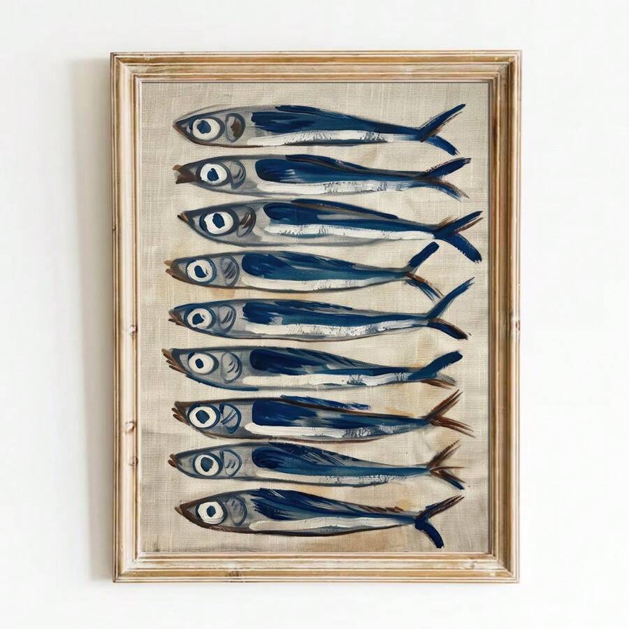 1pc Unframed Retro Sardine Food Kitchen Poster Vintage Still Life Fish Coastal Art Painting Canvas Print Modern Dining Room Restaurant Wall Picture For Dorm Apartment Living Room Home Decoration