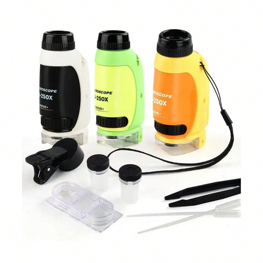 Pocket Microscope With LED Light 50X250X, Teaching Aids For Science