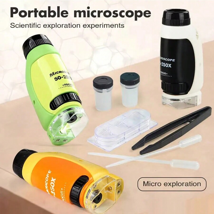 Pocket Microscope With LED Light 50X250X, Teaching Aids For Science