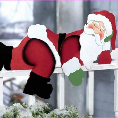 1pc Funny Sleeping Santa Claus Christmas Yard Garden Fence Gate Porch Rooftop Decor, Halloween, Halloween Decoration