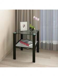 Set Of 2, Glass Two Layer Tea Table, Small Round Table, Bedroom Corner Table, Living Room Side Table,White - 透明+強化玻璃-1 - 查看 4