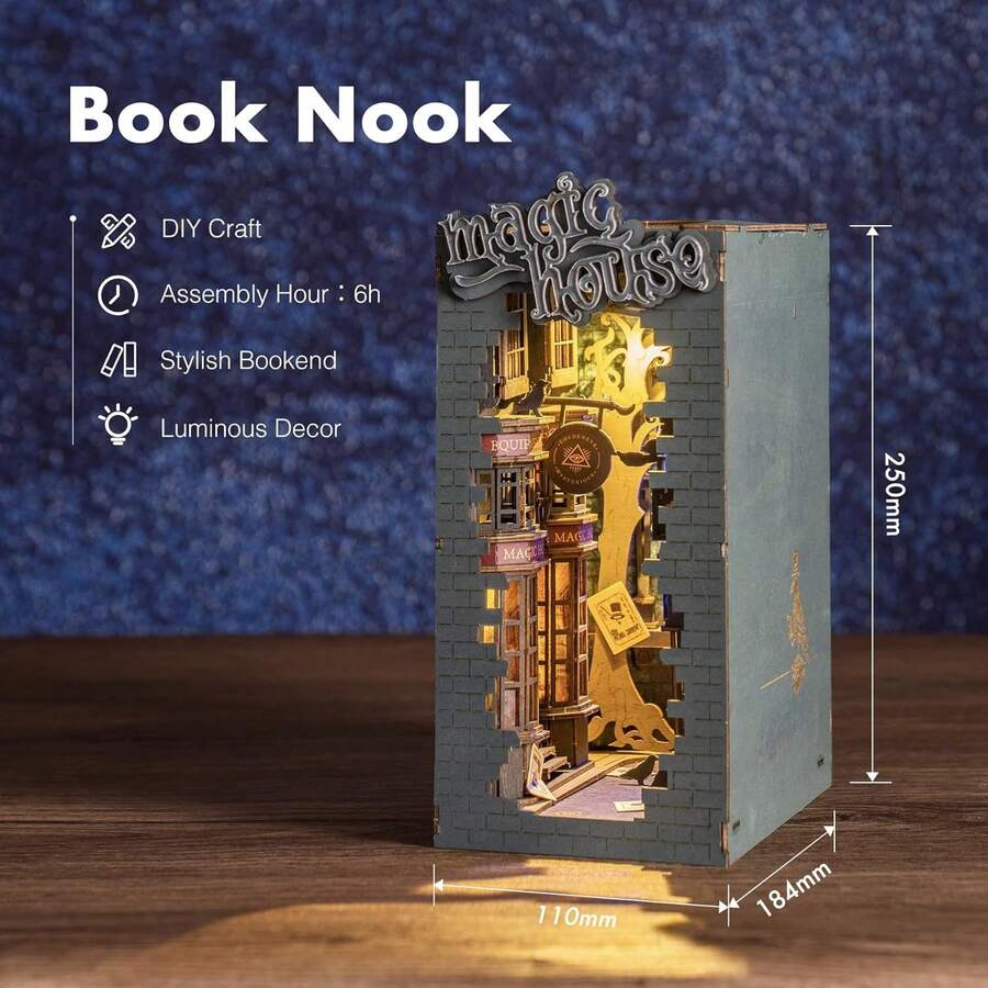 Robotime DIY Book Nook Kits For Adults Bookshelf Decor 3D Wooden Puzzle