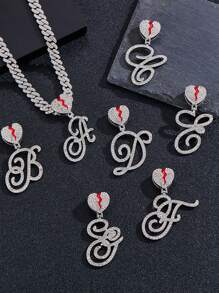 Moda Crack Heart 26 Letras A-Z Pingente Chunky Curb Corrente Colar, Unisex Hiphop Punk Rock Rapper Jóias Liga Acessório Para Uso Diário