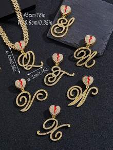 Moda Crack Heart 26 Letras A-Z Pingente Chunky Curb Corrente Colar, Unisex Hiphop Punk Rock Rapper Jóias Liga Acessório Para Uso Diário