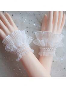 1 对花卉分层袖口、蕾丝弹性胸饰袖口、蕾丝腕袖、假袖、黑白蕾丝胸饰袖口、服装配饰情人节