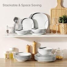 VEWEET 18 Pieces Porcelain Dinnerware Set, Squircle Plate, White Set With Black Lines, Ceramic Decal, Dinner Plate, Dessert Plate And Soup Plate For 6 Person - White - View 7