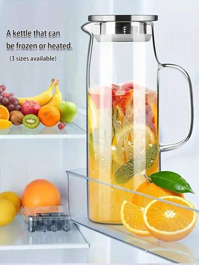 1 pieza Tetera de vidrio borosilicato de alta resistencia con tapa de acero inoxidable 304, resistente al calor/frío, de gran capacidad para té/jugo, apta para hogar/restaurante/hotel, asa cómoda, boca ancha fácil de limpiar