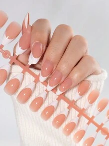 Nail Kingdom 120 piezas/caja Uñas postizas blancas francesas de almendra media, 15 tamaños diferentes. Puntas de uñas falsas profesionales previamente imprimadas con un recubrimiento superior 3 en 1 de gel suave para manualidades de manicura DIY