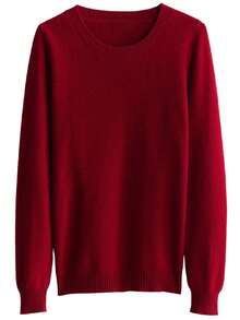 100% Wool Soft Warm Soft Sweater - Burgundy - View 2