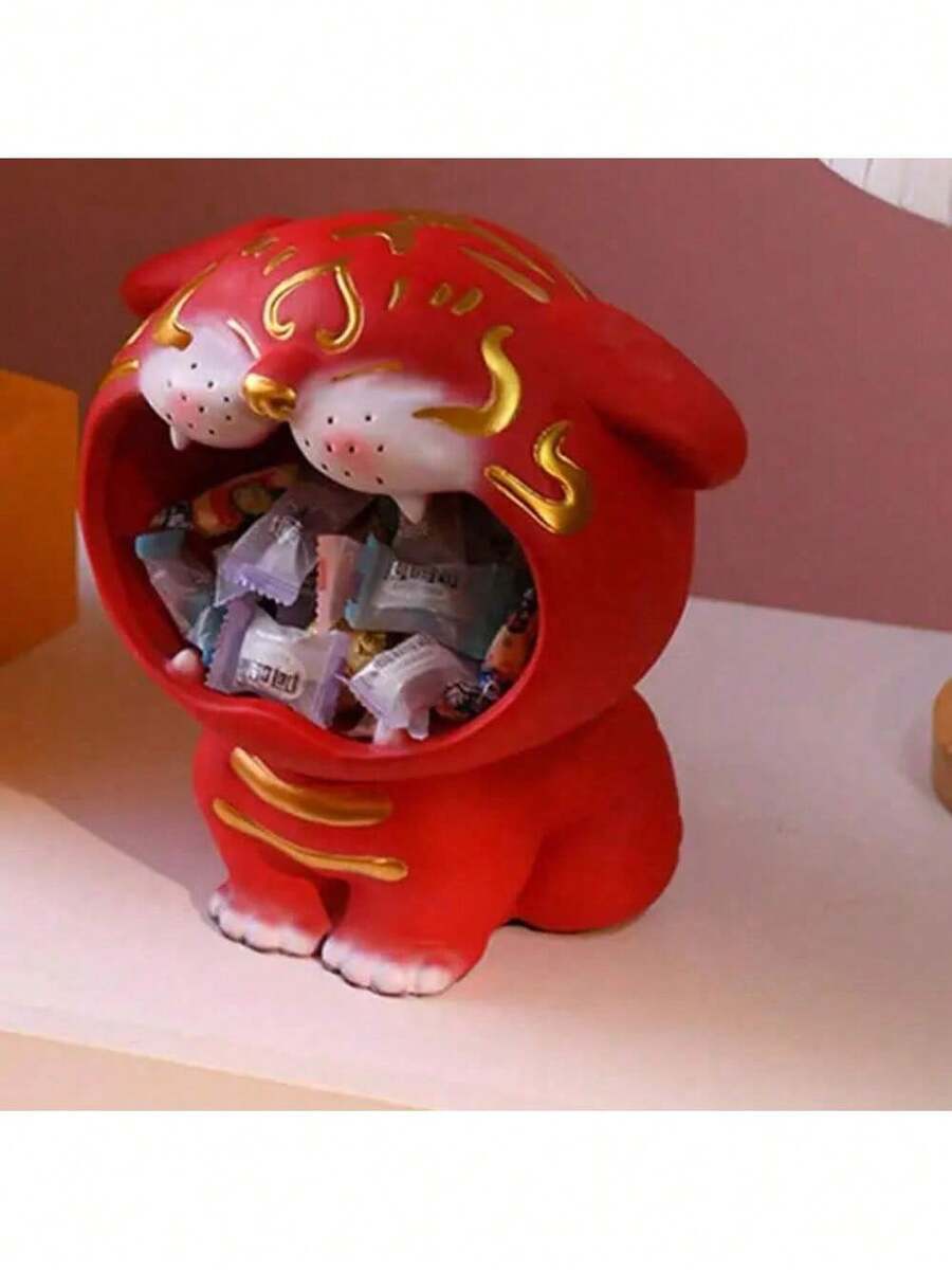 Key Storage Box Trinket Sundries Big Mouth Tigers Sculpture For Desk Bedroom Entrance Home Decor - 紅色 - 查看 1