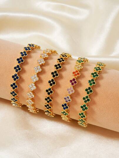 1 pièce Bracelet floral en zircone de luxe coloré et