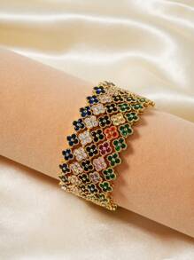 1 件彩色时尚奢华花卉锆石手链 - 橫豎連結式 - 查看 3