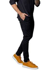 Men's Slim Fit Casual Tailored Twill Trousers With Knife Pocket And Built-In Pocket - màu đen - Xem 2