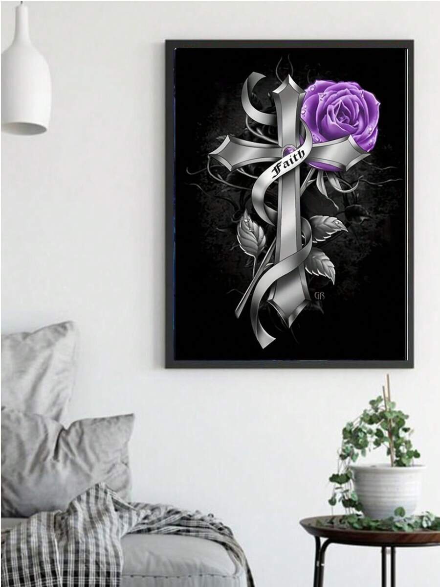 1 件 5D 圆形钻石画套件、亚克力信仰和玫瑰马赛克工艺套装、部分钻孔艺术套件适用于家庭墙壁装饰，无框 40x50 厘米 - 多色 - 查看 1