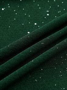 Elegant Women's Shiny Draped Neck Mesh Cocktail Dress, Romantic For Cocktail Party, Nightclub, Prom, Spring/Summer Outings - Dark Green - View 9