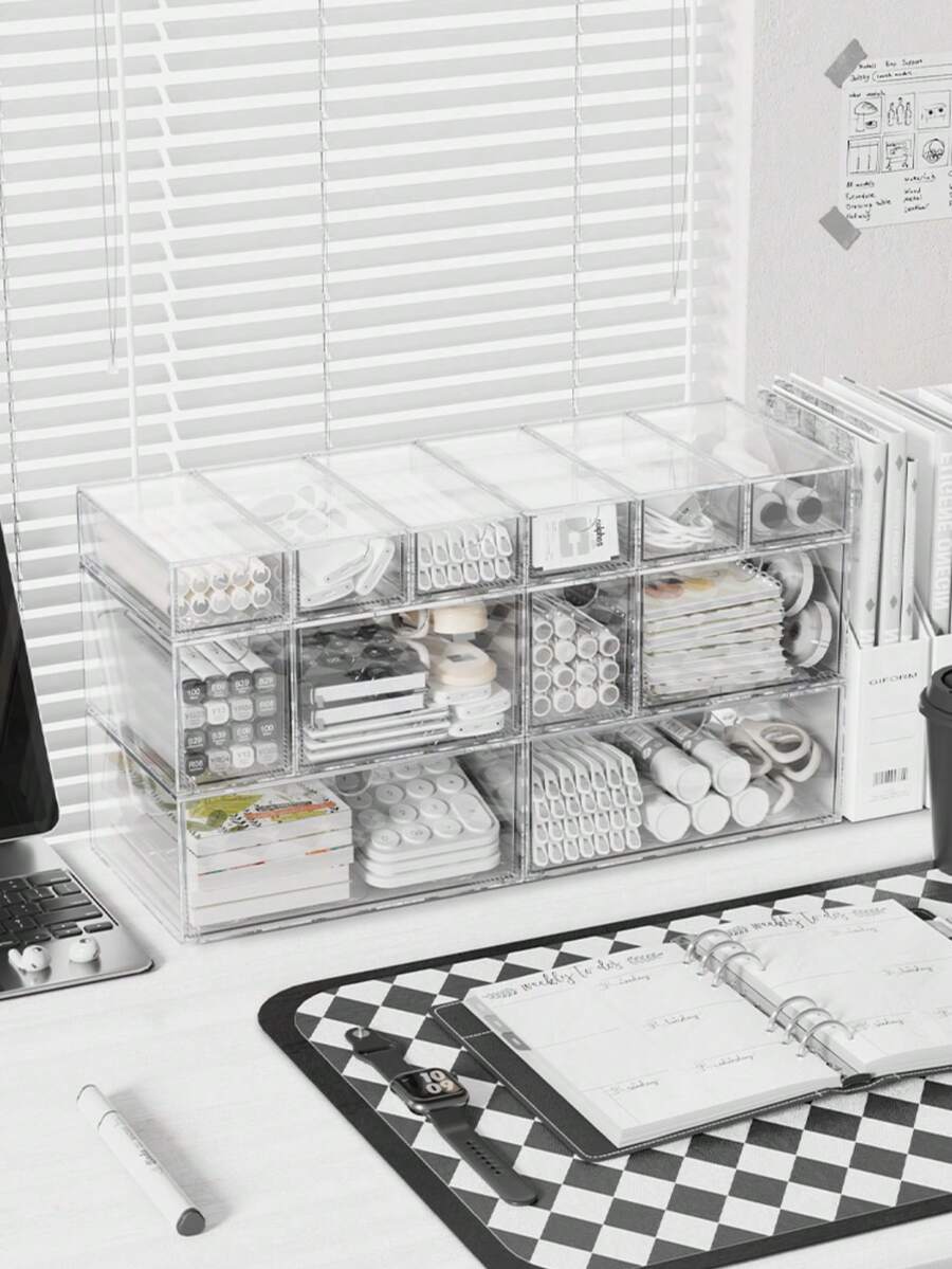1 chiếc, hộp đựng đồ bằng acrylic trong suốt, hộp đựng đồ để bàn, thích hợp đựng bút chì, bút dạ, đồ trang sức, dây buộc tóc, son môi, cọ trang điểm, hộp đựng đồ có ngăn kéo, hộp đựng đồ trang sức văn phòng, hộp đựng bút chì - Nhiều màu - Xem 1