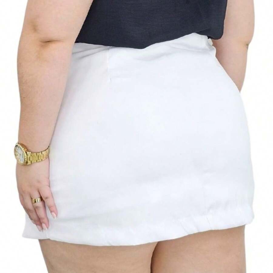 Shorts Skirt High Waist Short Social In Casual Tailoring Social Fabric Plus Size Women's Fashion - Sofia - 白色 - 查看 1