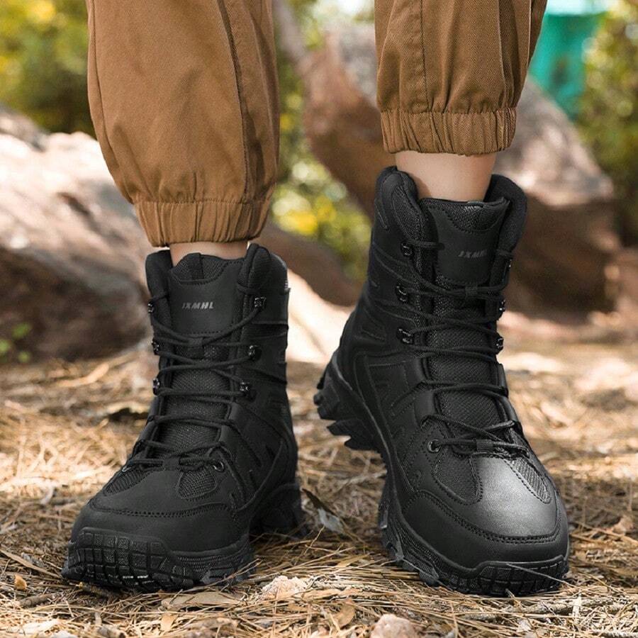 冬季新款复古经典高帮户外徒步战斗靴 - 黑色 - 查看 1