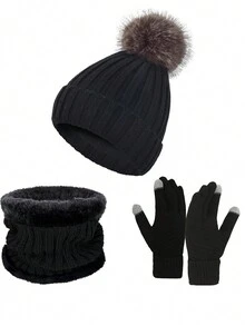 3 szt./2 szt. Dzianinowy ciepły podszewkowy szalik zimowy, rękawiczki i czapka dla mężczyzn i kobiet