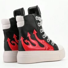 Platform Fashion Ankle Boots For Women Round Toe Thick Bottom Ladies Sneakers Vulcanize Shoes Lace-Up Designer Goth Punk Rock Booties Pink - 紅色 - 查看 3