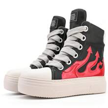 Platform Fashion Ankle Boots For Women Round Toe Thick Bottom Ladies Sneakers Vulcanize Shoes Lace-Up Designer Goth Punk Rock Booties Pink - 紅色 - 查看 2