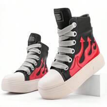 Platform Fashion Ankle Boots For Women Round Toe Thick Bottom Ladies Sneakers Vulcanize Shoes Lace-Up Designer Goth Punk Rock Booties Pink - 紅色 - 查看 4