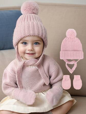 1PC Hat And 1 Pair Of Gloves In One Set New Winter Warming Children Knitted Infant Cashmere Wool Hat & Gloves Set