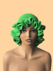 1 件女士手工钩编荷叶边针织贝雷帽，成人软边钟形帽，轻质镂空蕾丝无檐小便帽，有弹性，Y2K 风格，适合日常穿着、摄影、聚会、野餐、户外活动，保暖、防风、保暖耳朵、圣诞节