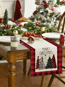 1pc Thick Linen Christmas Table Runner, Christmas Party Room Table Atmospheric Decoration Christmas Tree Pattern Tablecloth Set, Winter Christmas Eve Christmas 2025 New Year Party Gift Decoration, Xmas Party Home Decor Table Decor Christmas Ornaments - Multicolor - View 2
