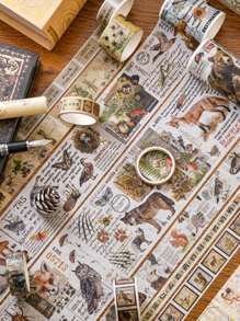 18 卷/盒，复古装饰和纸胶带，贴纸卷，带有不同图案，如欧洲建筑、英文短语、动物、行星等，适用于 DIY 手工装饰剪贴簿装饰、学习文具装饰胶带、学校用品、返校