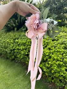 1 Stück Autospiegeldekoration für Hochzeit, Eukalyptus Blume für Stuhlrücken, Hochzeitsdekoration Flur, künstliche Rosenblume für Bambusstühle, Hochzeits- und Feiertagsdekoration Schleife, Hochzeitsauto Blumen