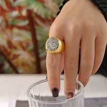 1 件宫廷风格椭圆形水钻镶嵌星形戒指，复古奢华钛钢 PVD 18K 镀金不锈钢男女通用珠宝