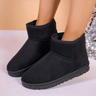 Botas de nieve cortas con forro térmico para mujer, botas de invierno con suela blanda y forro suave, antideslizantes y cómodas