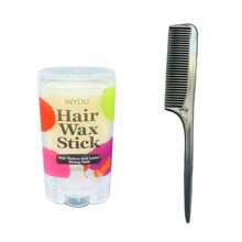 1 pieza de barra de cera para el cabello para domar los pelos rebeldes, barra de gel de cera para el cabello para el control de los bordes de la peluca, cera de peinado no grasa para textura, forma, suavidad (Escualeno vegetal), con 1 pieza de peine negro