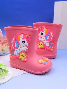 Cute Unicorn Cartoon Pink Children's Rain Boots, Lightweight, Comfortable, Soft, Non-Slip Outdoor Sports Rain Shoes For Girls, Suitable For Rainy Outings And School Activities