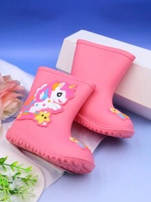Cute Unicorn Cartoon Pink Children's Rain Boots, Lightweight, Comfortable, Soft, Non-Slip Outdoor Sports Rain Shoes For Girls, Suitable For Rainy Outings And School Activities