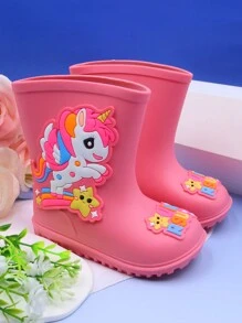 Cute Unicorn Cartoon Pink Children's Rain Boots, Lightweight, Comfortable, Soft, Non-Slip Outdoor Sports Rain Shoes For Girls, Suitable For Rainy Outings And School Activities