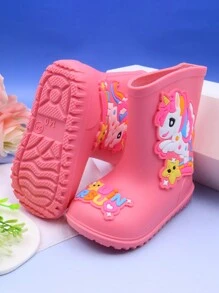 Cute Unicorn Cartoon Pink Children's Rain Boots, Lightweight, Comfortable, Soft, Non-Slip Outdoor Sports Rain Shoes For Girls, Suitable For Rainy Outings And School Activities