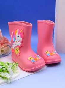 Cute Unicorn Cartoon Pink Children's Rain Boots, Lightweight, Comfortable, Soft, Non-Slip Outdoor Sports Rain Shoes For Girls, Suitable For Rainy Outings And School Activities