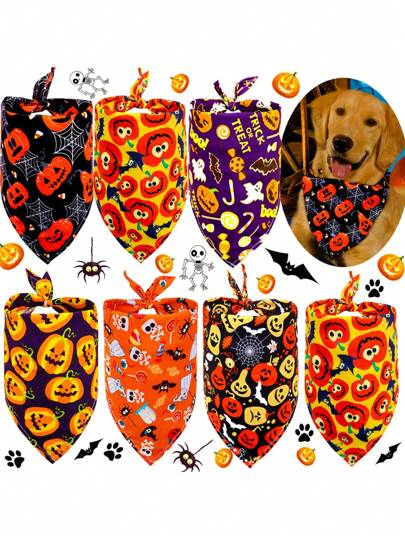 1pc/Set Medium Unique Skull, Ghost, Pumpkin Pattern Fashion Scarf - Dog & Cat Drool Bib & Decor Accessory, Cute Pet Style, Triangle Design, Detailed, Multifunctional Decoration, Alternative To Pet Collar, Suitable For Halloween/Autumn
