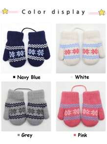 1-2 Years Old Kids Winter Mittens Gloves, Snowflake Print Knitted Gloves With Anti-Lost Strap, Stretchy Warm Knitted Gloves For Boys And Girls, Suitable For Outdoor, Travel, Party, Daily Wear - Multicolor - View 11