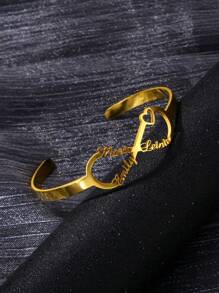 Customized Personalized Friendly Adjustable Stainless Steel Open Heart Bracelet Jewelry Gift For Couple Valentines
