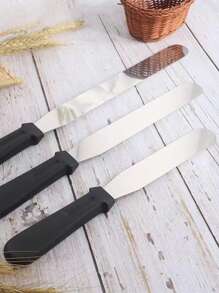 1pc Stainless Steel Cake Cream Spatula With Plastic Handle, Kitchen Baking Tool, Cake Shop Gadget - Black Straight - View 6