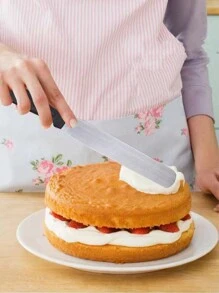 1pc Stainless Steel Cake Cream Spatula With Plastic Handle, Kitchen Baking Tool, Cake Shop Gadget - Black Straight - View 2