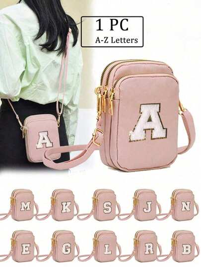1pc Casual Fashion Crossbody Bag With Phone Pouch And Coin Purse, Suitable For Girls, Travel, Back To School, Gift (Letter DIY Handmade Bag!)