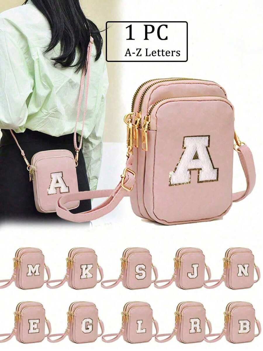 1 件休闲时尚斜挎包，配有手机袋和零钱包，适合女孩、旅行、返校、礼物（字母 DIY 手工包！） - 粉色 - 查看 1